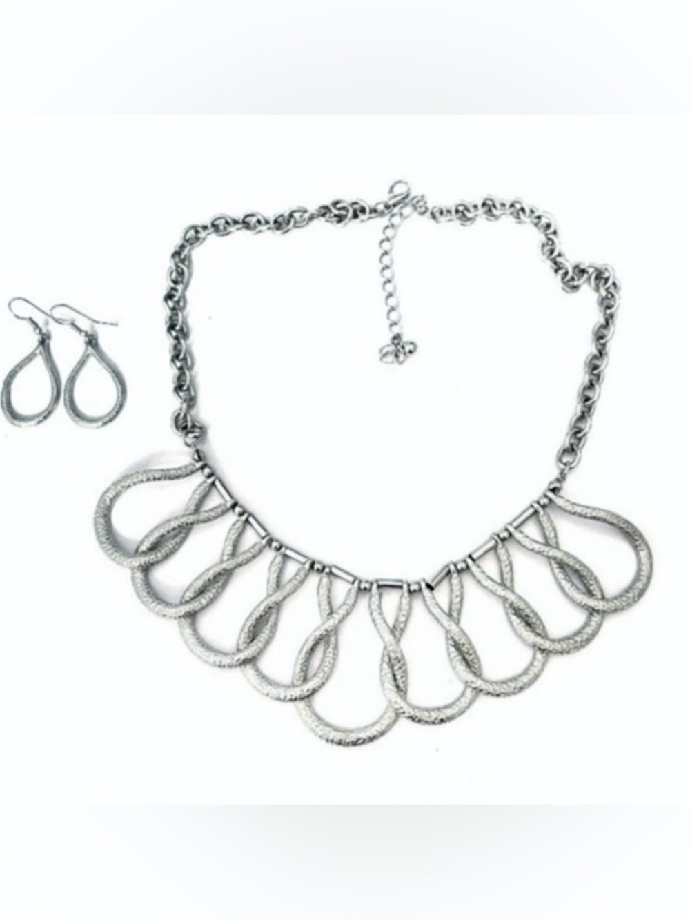Silver Loop Statement Necklace and Earrings